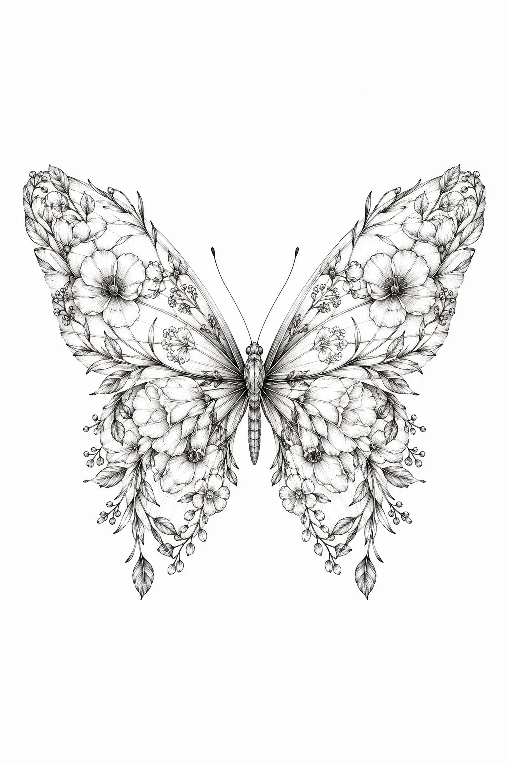 Birth Flower Butterfly Tattoo With Botanical Wings — birth flower butterfly tattoo style outfit