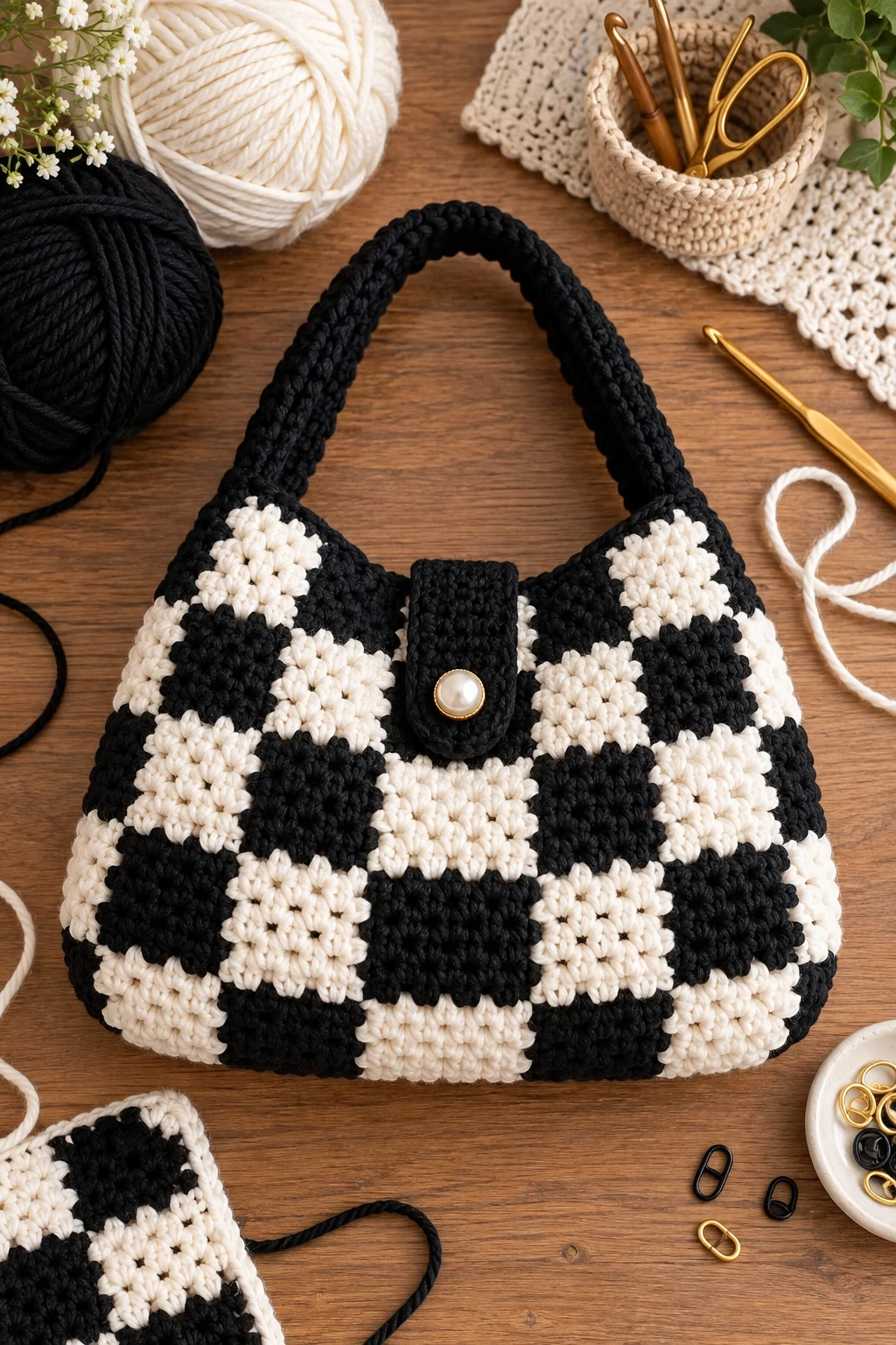 Black and White Crochet Bag Tutorial for Beginners — black and white crochet bag style outfit