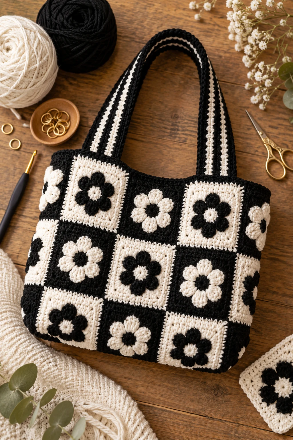 Black and White Crochet Bag Pattern Free Style — black and white crochet bag style outfit