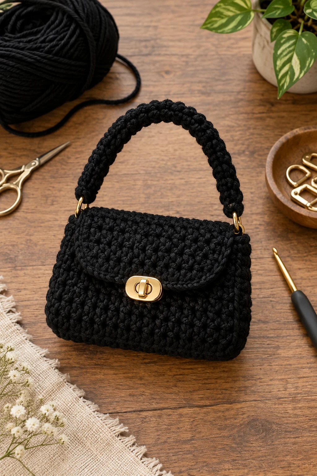 Black Crochet Mini Bag — black crochet bag style outfit