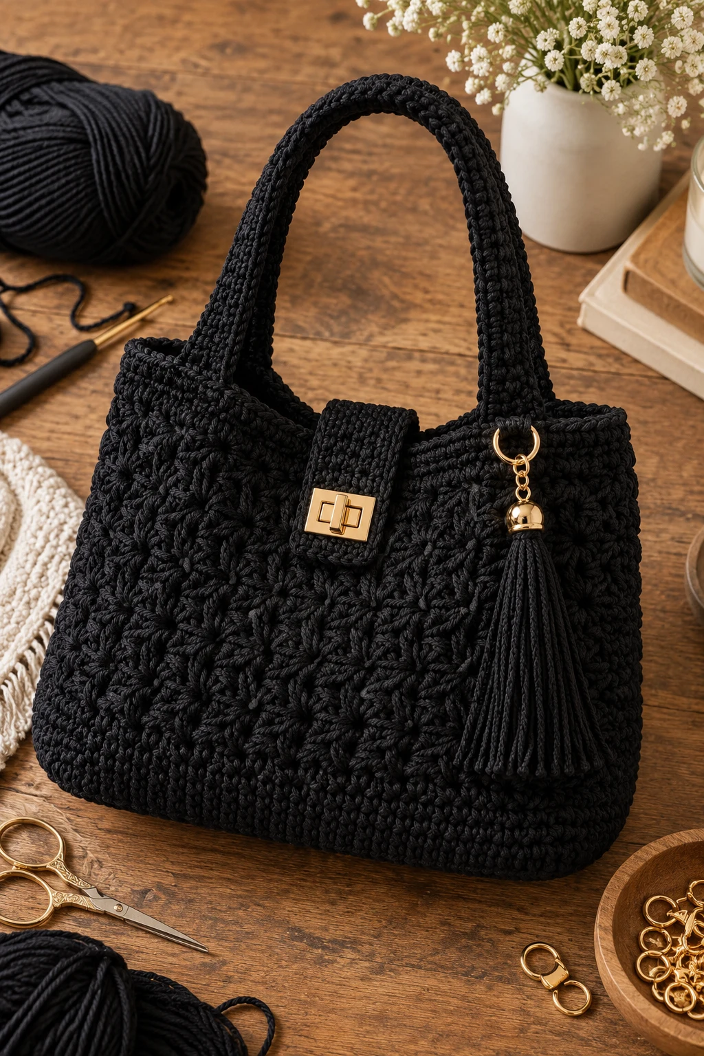 Boutique-Inspired Black Crochet Bag — black crochet bag style outfit