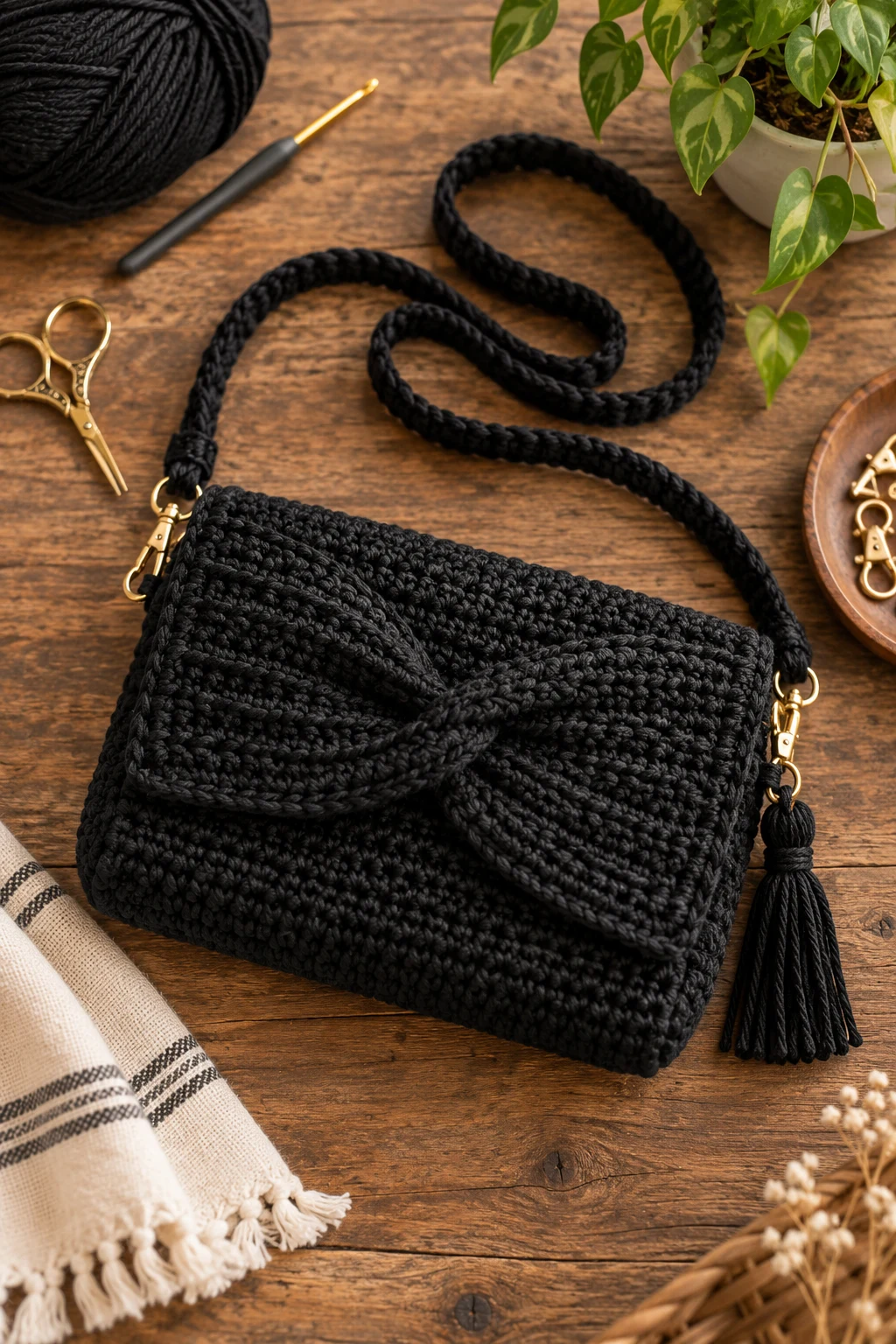 Black Crochet Bag Crossbody With a Twist — black crochet bag style outfit