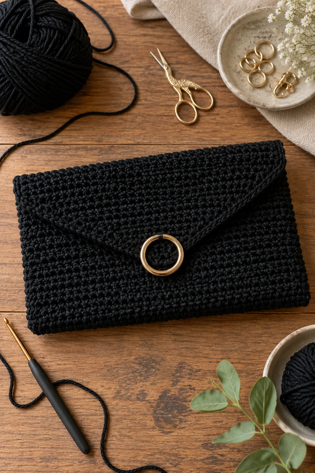 Sleek Black Crochet Clutch — black crochet bag style outfit