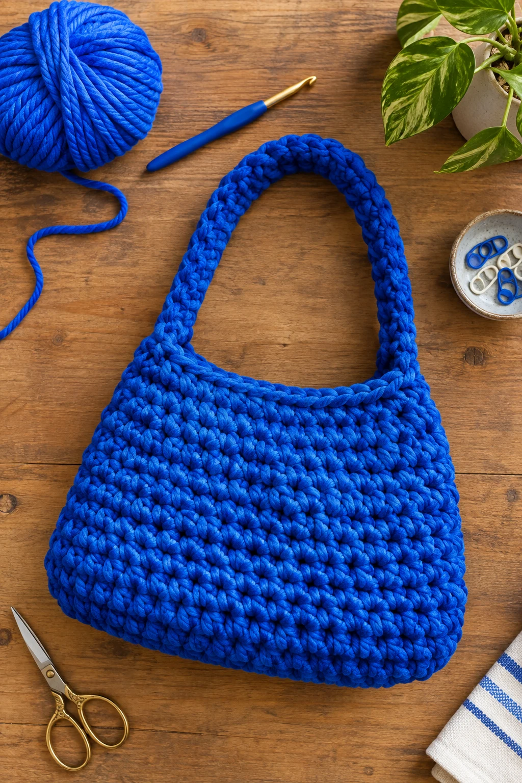 Chunky Cobalt Statement Bag — blue crochet bag style outfit