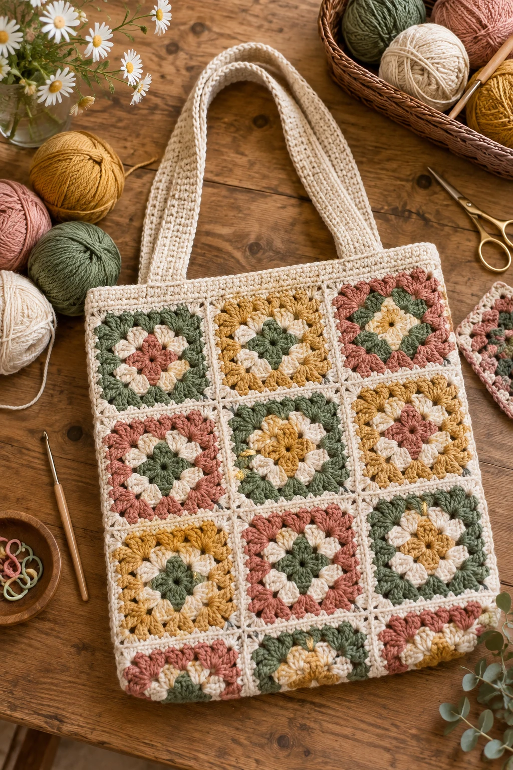 Granny Square Book Bag Crochet — book bag crochet style outfit