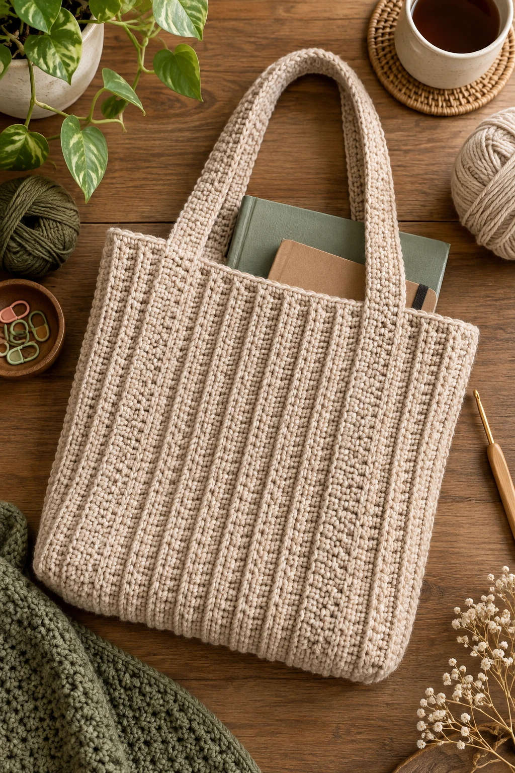 Minimalist Ribbed Reading Bag — book bag crochet style outfit