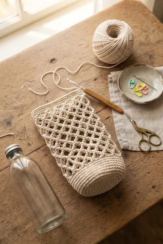 Classic Farmers Market Mesh Netting — bottle bag crochet style outfit