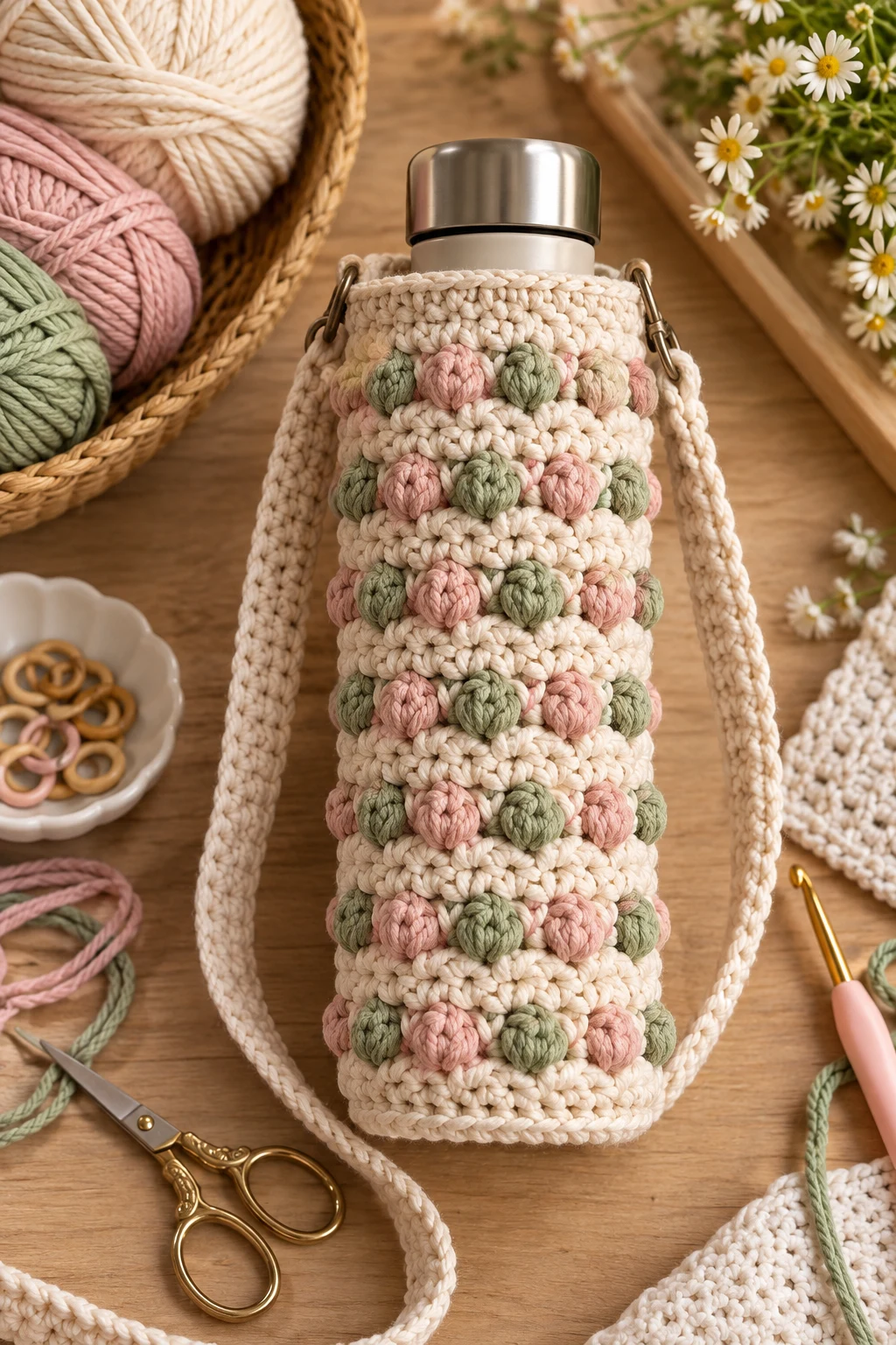 Textured Bobble Bottle Carrier — bottle bag crochet style outfit
