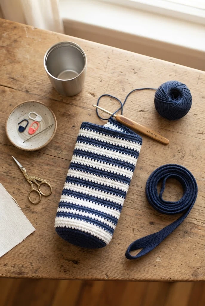 Coastal Striped Tumbler Carrier — bottle bag crochet style outfit