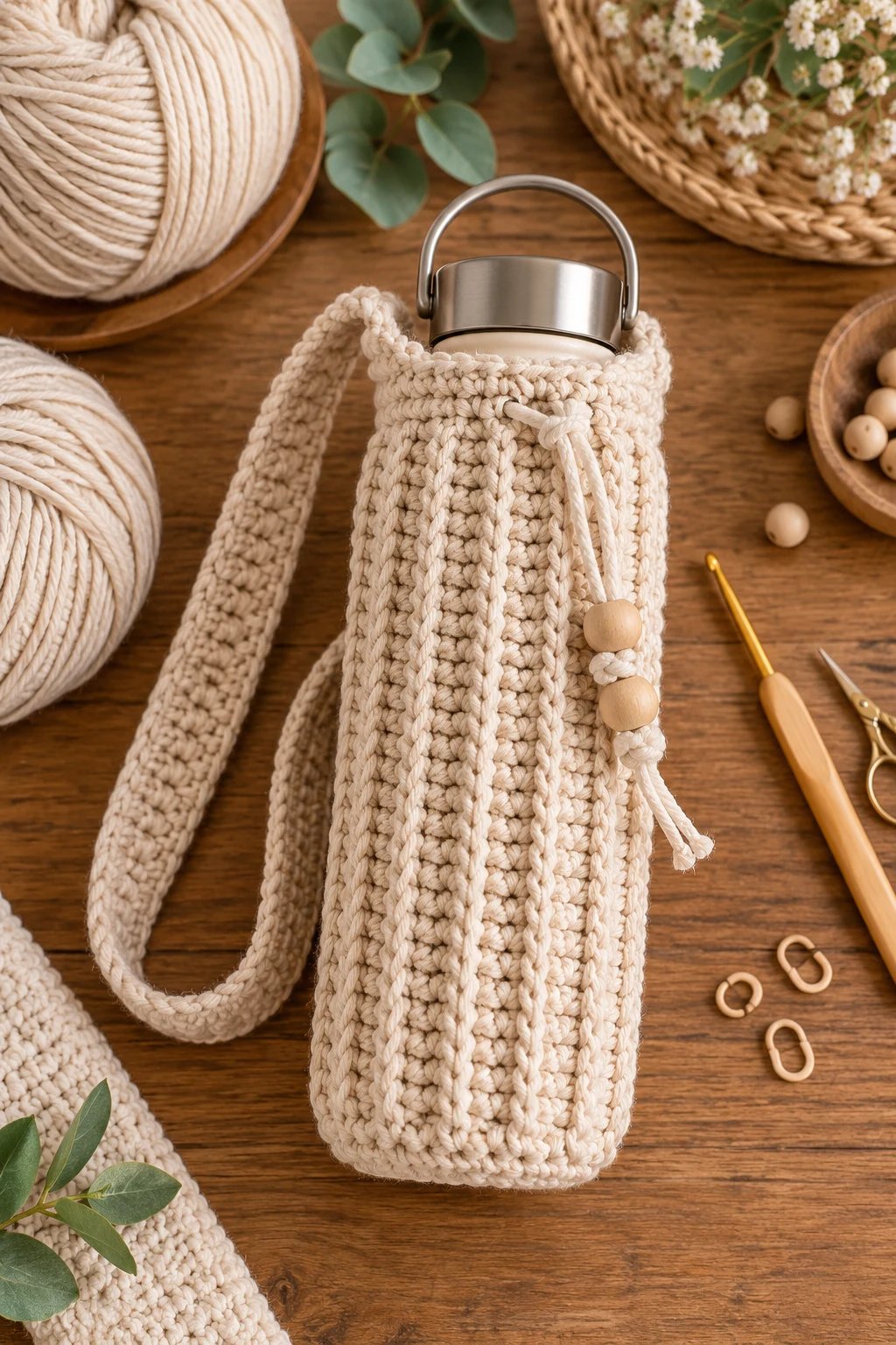 Minimalist Ribbed Bottle Pouch Crochet — bottle bag crochet style outfit