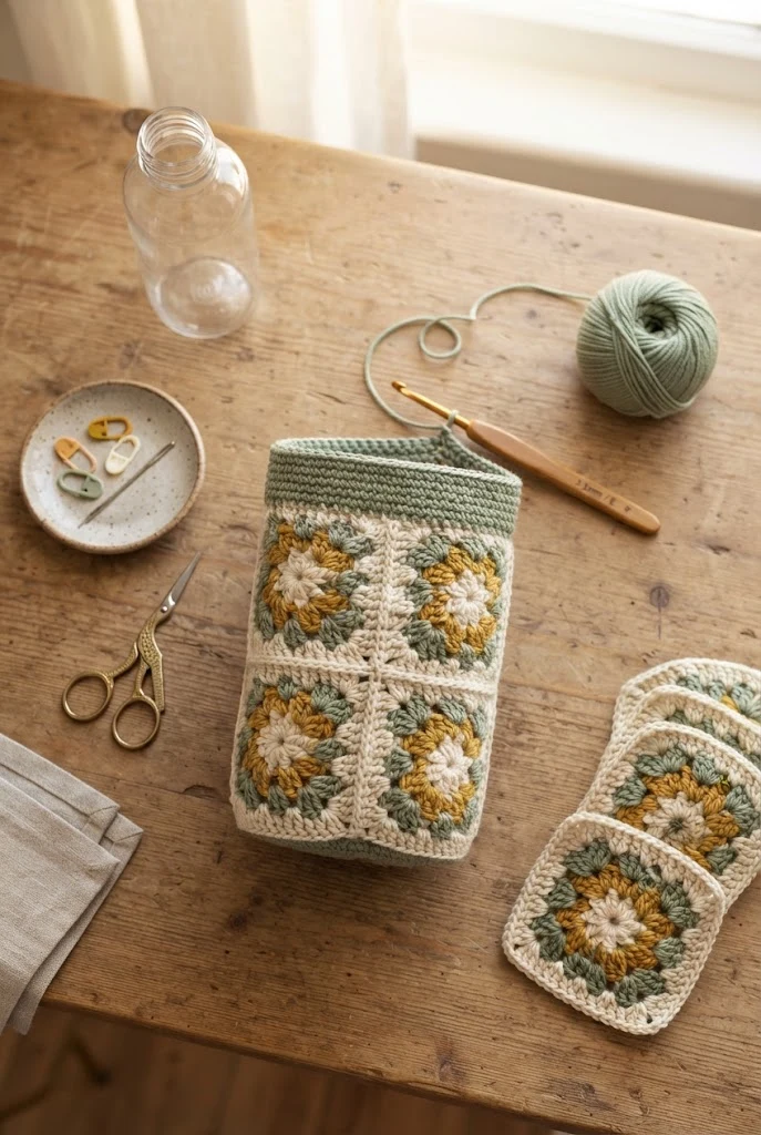 Granny Square Hydration Holder — bottle bag crochet style outfit