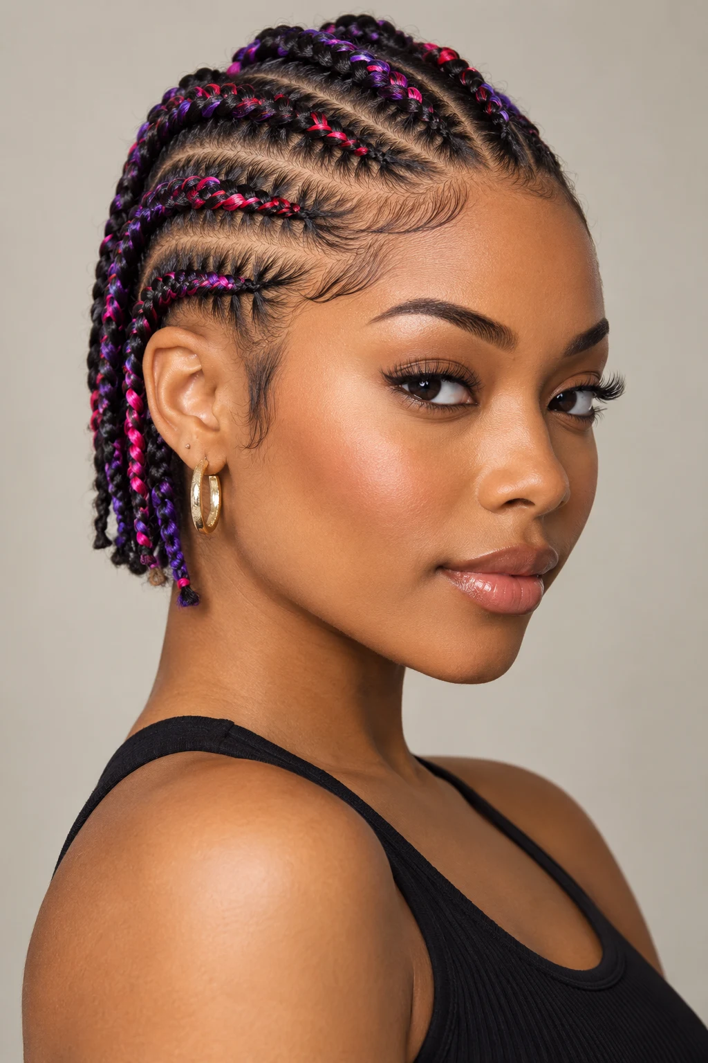Color-Pop Mini Cornrows — braided hairstyles for short hair style outfit