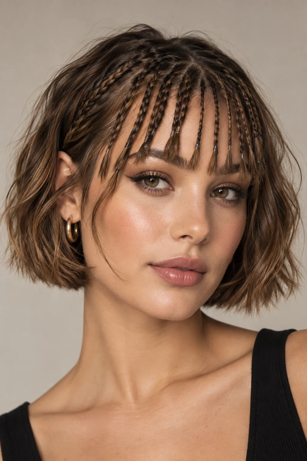 The Micro-Braid Fringe — braided hairstyles for short hair style outfit