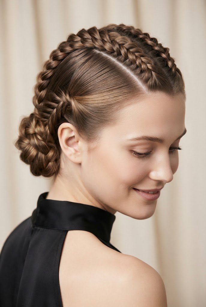 Double Fishtail Mohawk Updo — Braided updo hairstyles for short hair style outfit