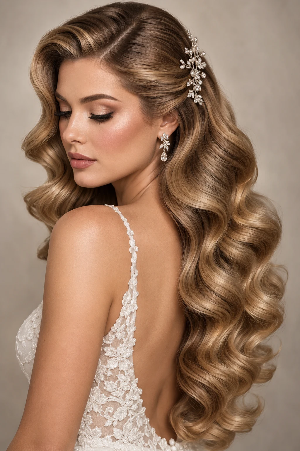 Cascading Hollywood Waves — Bridal Hairstyles for Long Hair style outfit