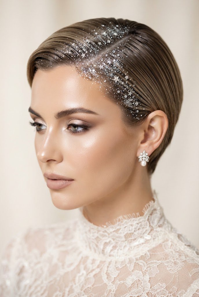Glamorous Glitter Root Pixie — bridal hairstyles for short hair style outfit