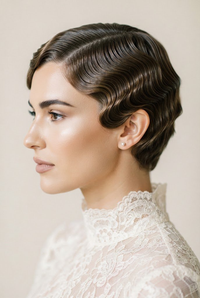 Vintage Retro Finger Waves — bridal hairstyles for short hair style outfit