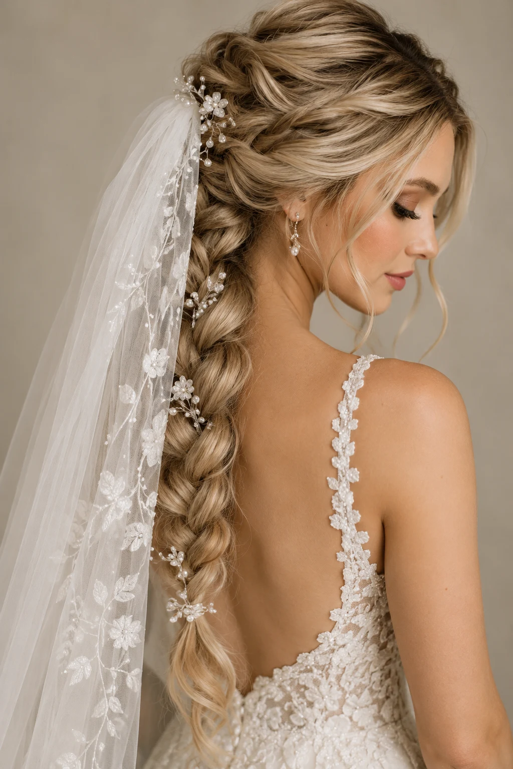 Long Braid With Veil — bridal hairstyles with veil style outfit