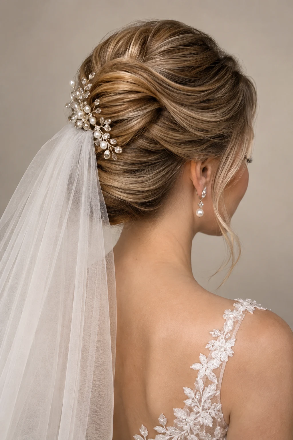 Classic French Twist — bridal hairstyles with veil style outfit