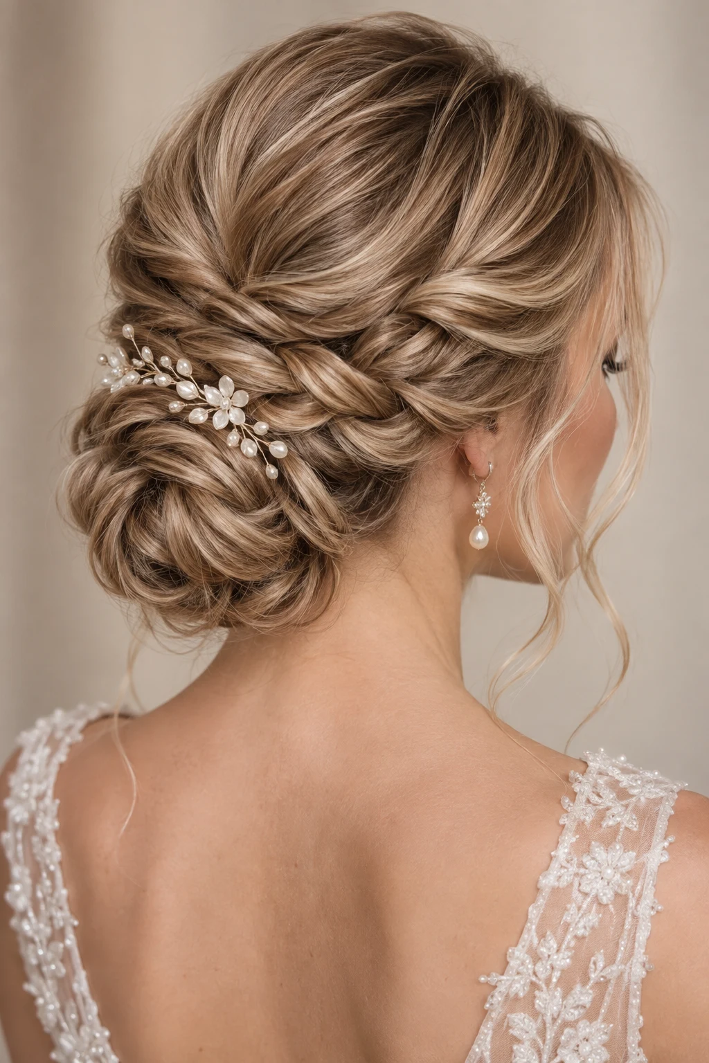 Braided Low Bun โ bridal updos style outfit