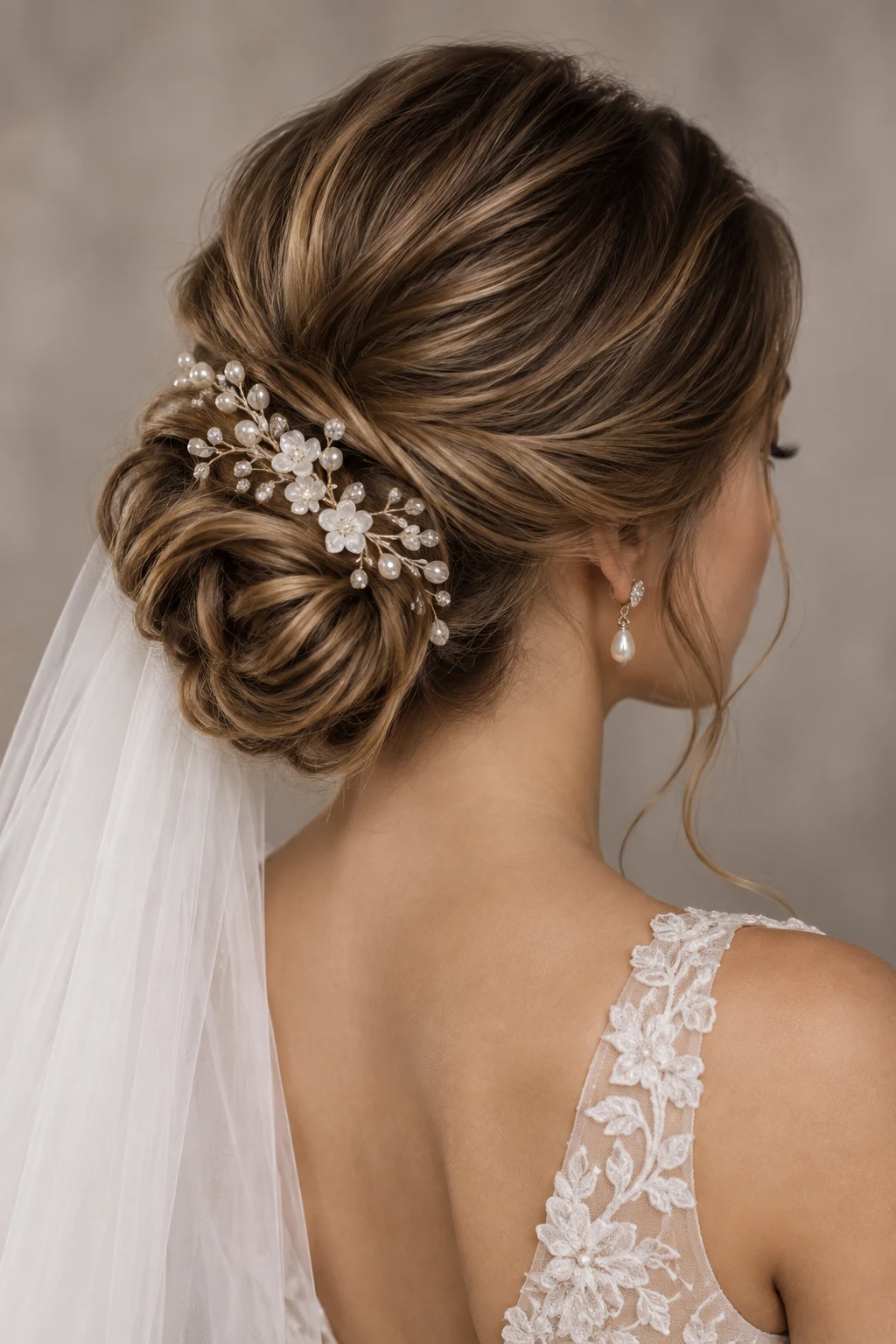 Low Romantic Chignon โ bridal updos style outfit