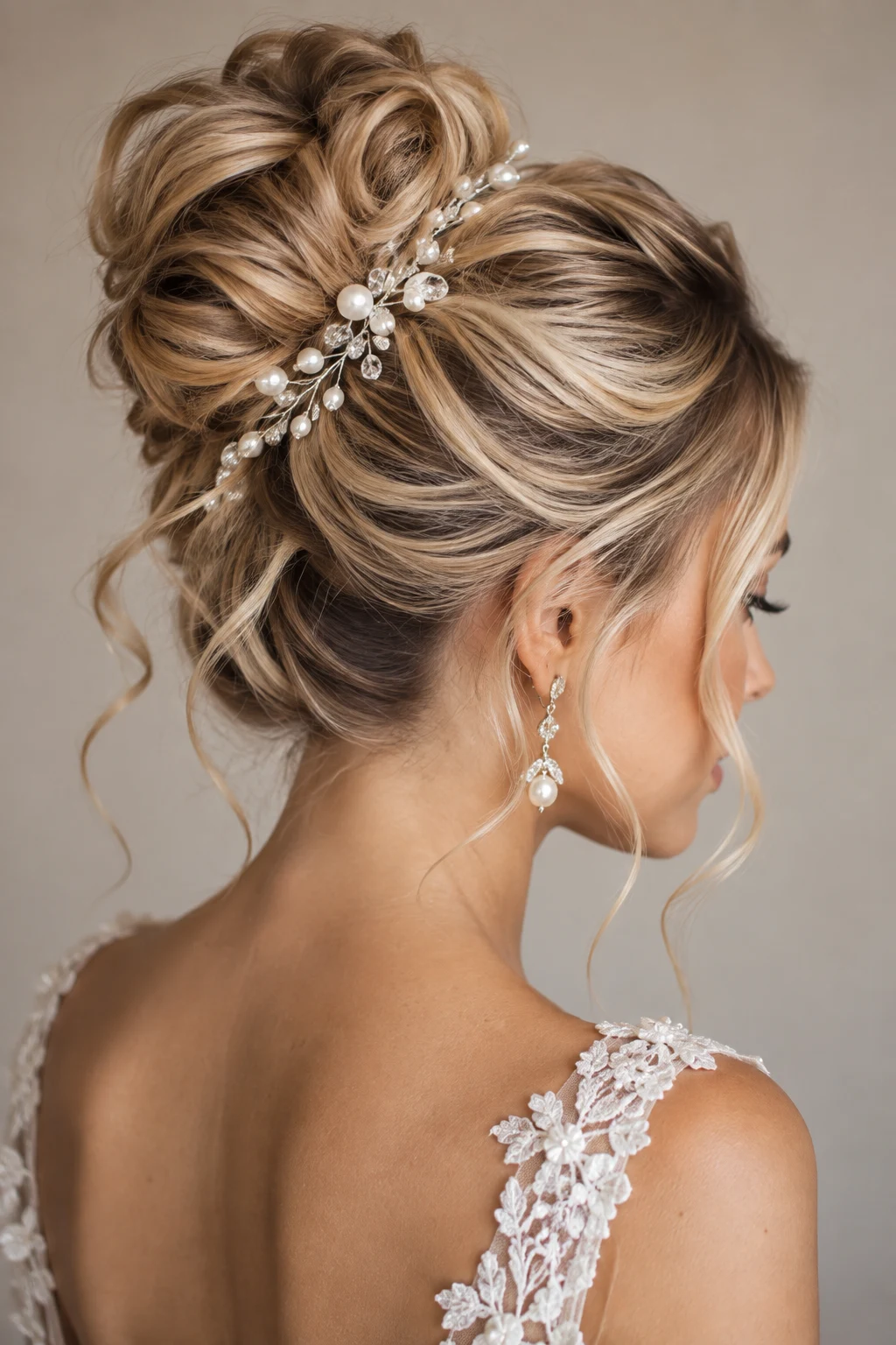 Textured High Bun โ bridal updos style outfit