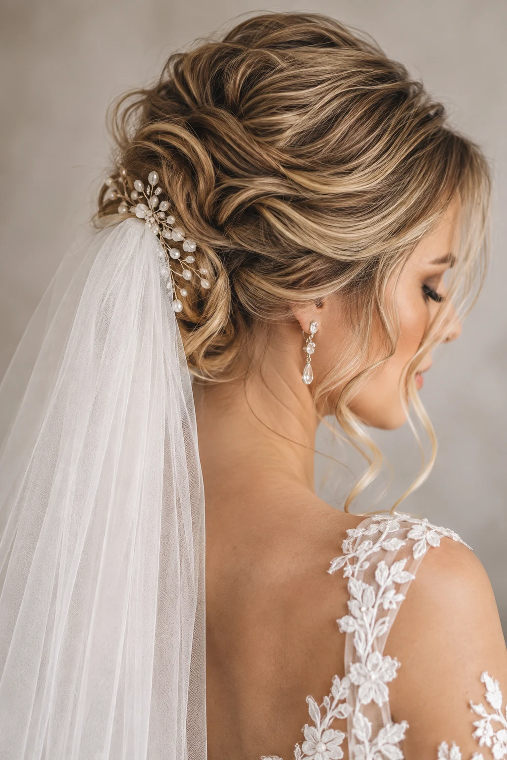 Soft Updo With Veil โ bridal updos style outfit