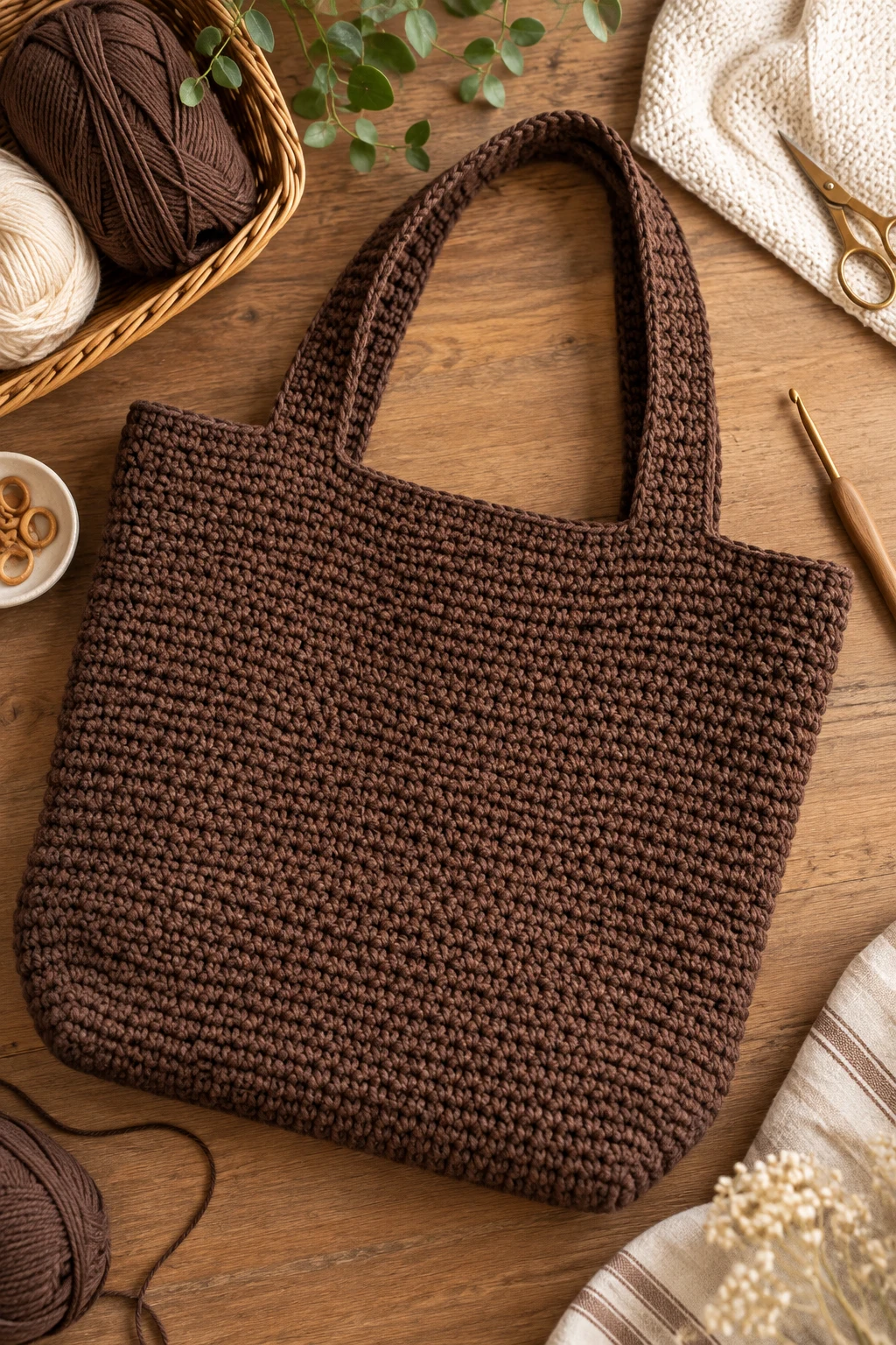 Chocolate Brown Everyday Tote — brown crochet bag style outfit