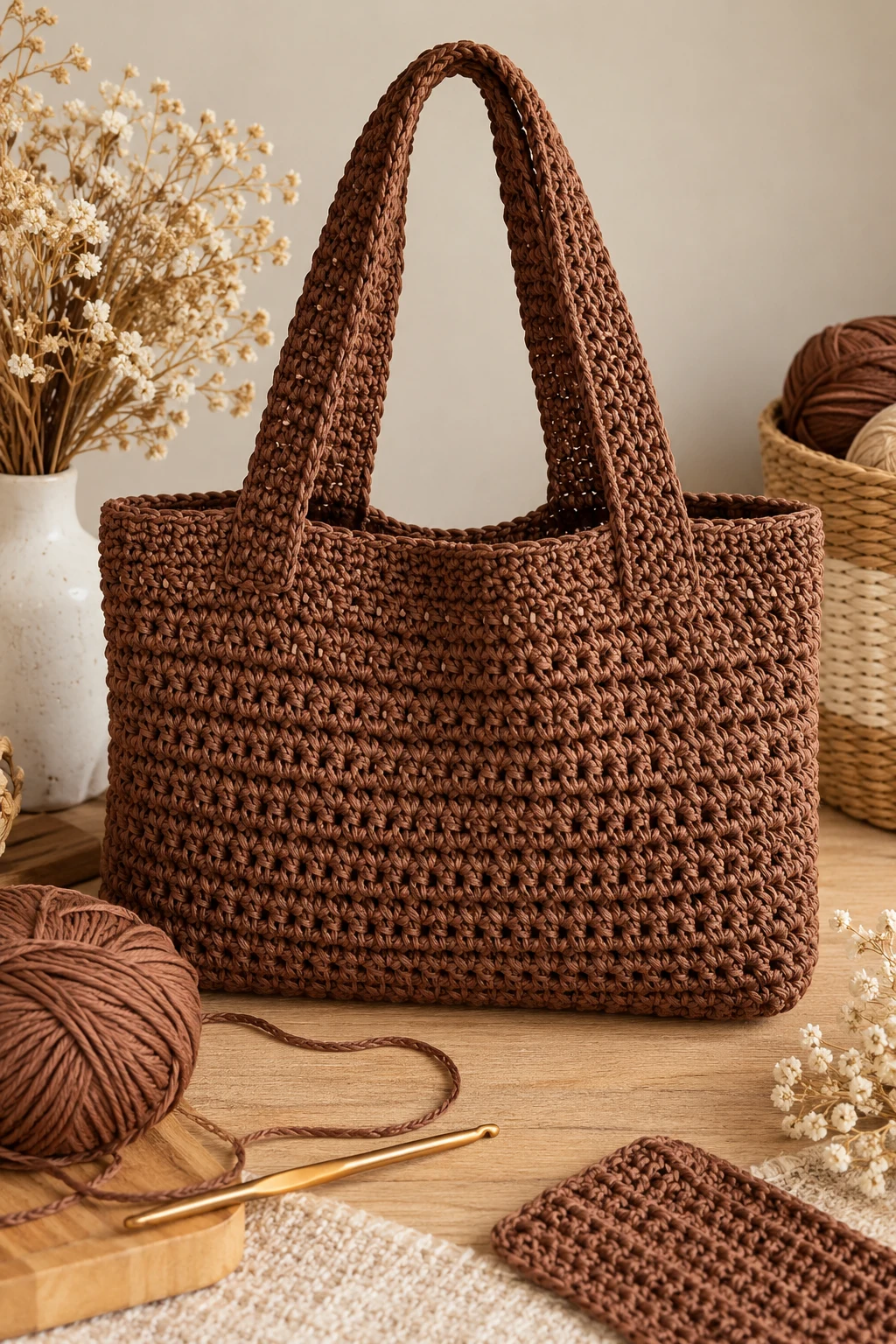 Primark-Inspired Everyday Tote — brown crochet bag style outfit