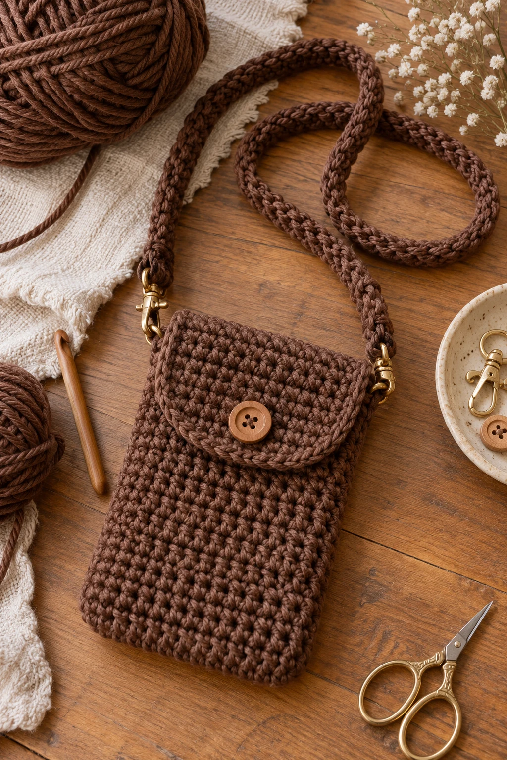 Mini Mocha Phone Bag — brown crochet bag style outfit