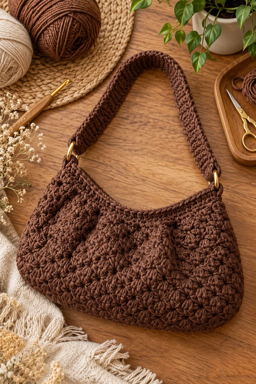 New Look-Inspired Brown Shoulder Bag — brown crochet bag style outfit