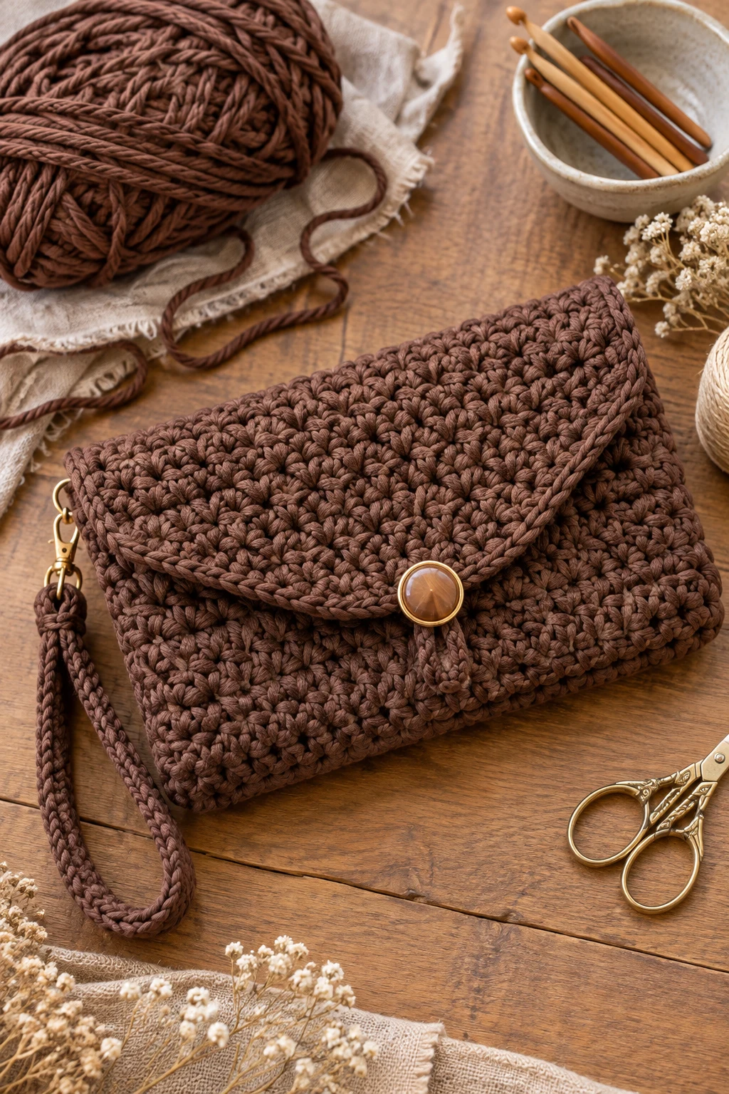 Brown Crochet Clutch Bag — brown crochet bag style outfit