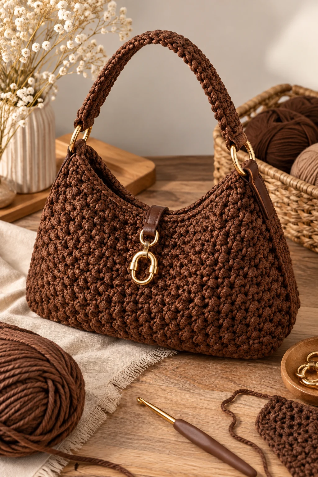 Brown Crochet Bag Inspired by fashion brand — brown crochet bag style outfit