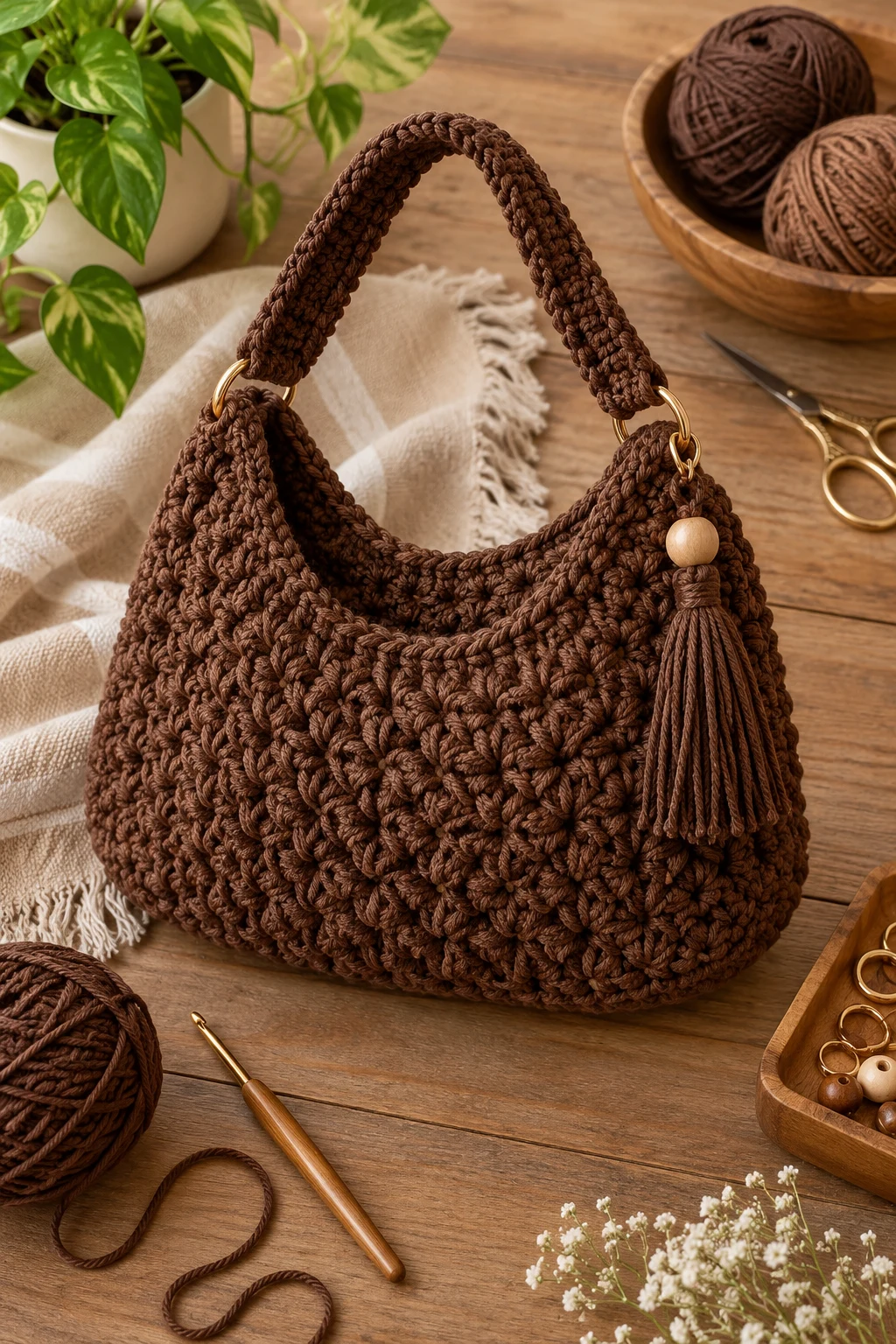 Brown Crochet Bag Inspired by Boutique Styles — brown crochet bag style outfit