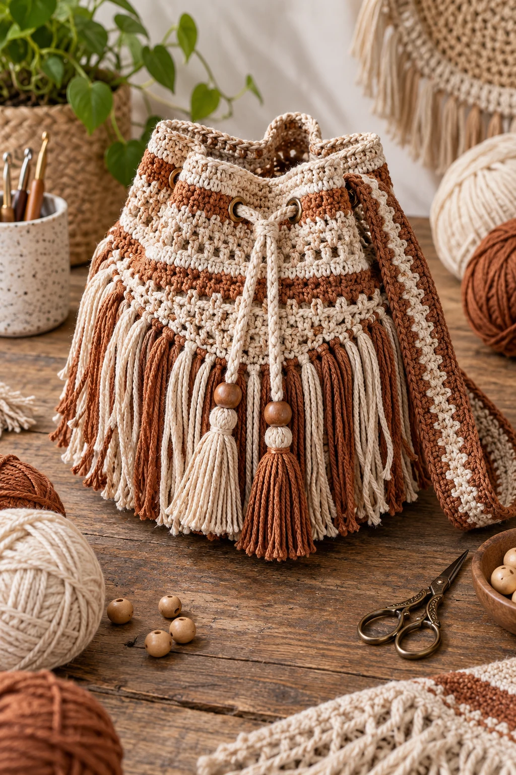 Boho Fringe Bucket Bag Crochet — bucket bag crochet style outfit