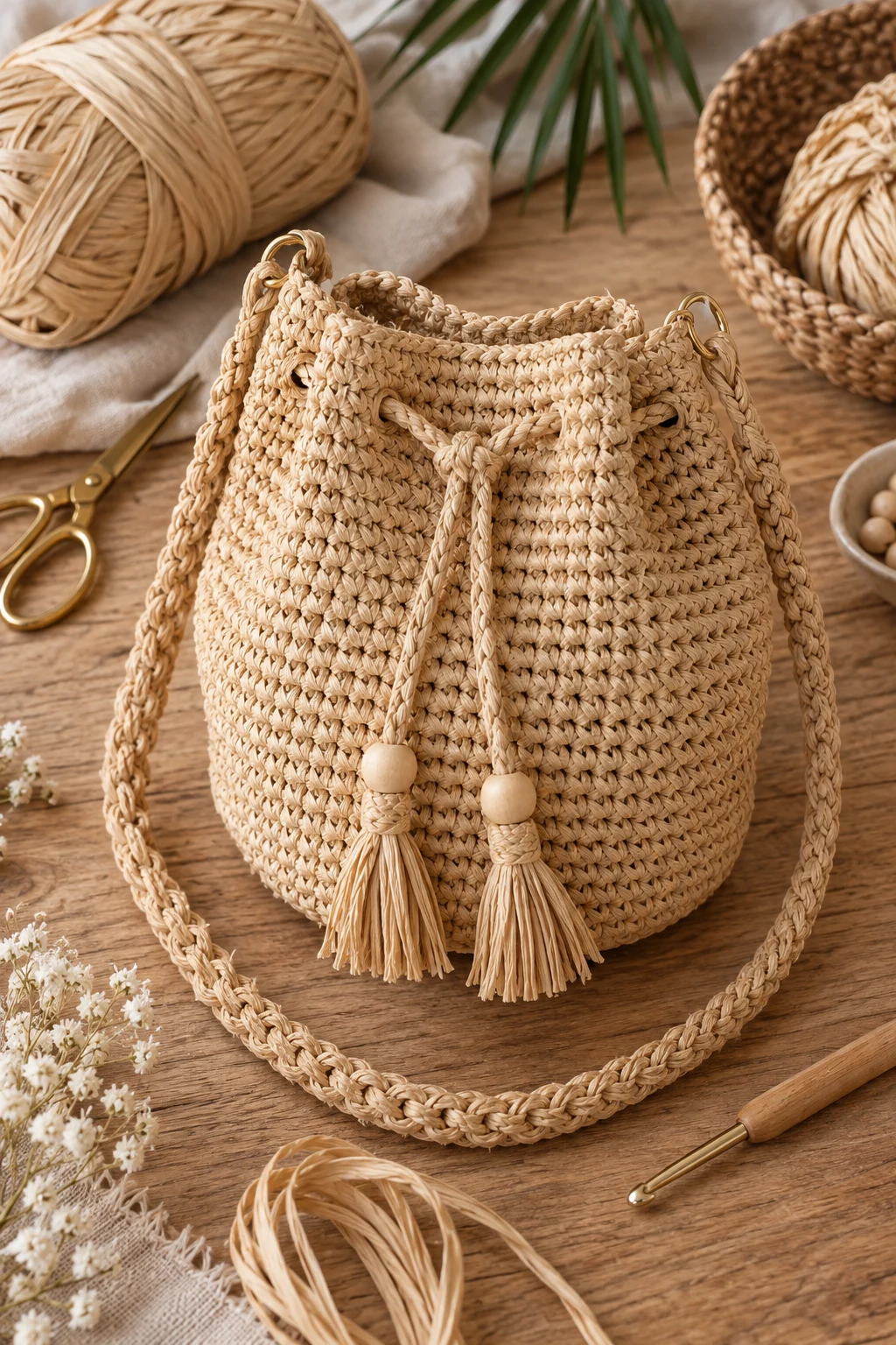 Natural Raffia Bucket Bag Crochet — bucket bag crochet style outfit