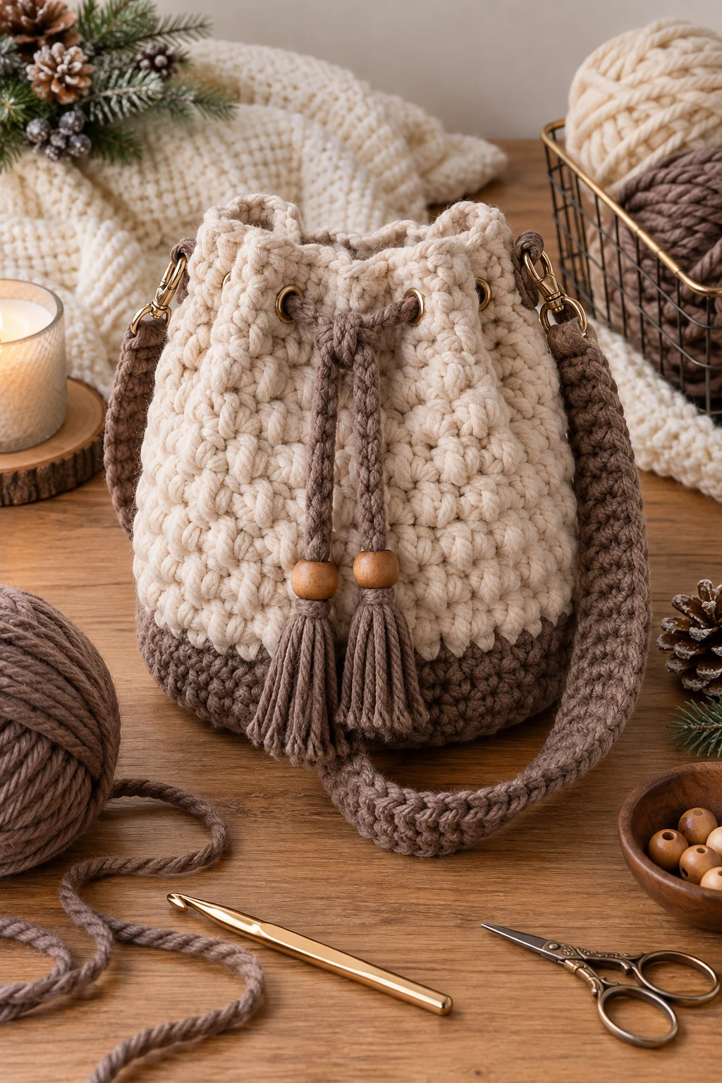 Chunky Winter Bucket Bag Crochet — bucket bag crochet style outfit