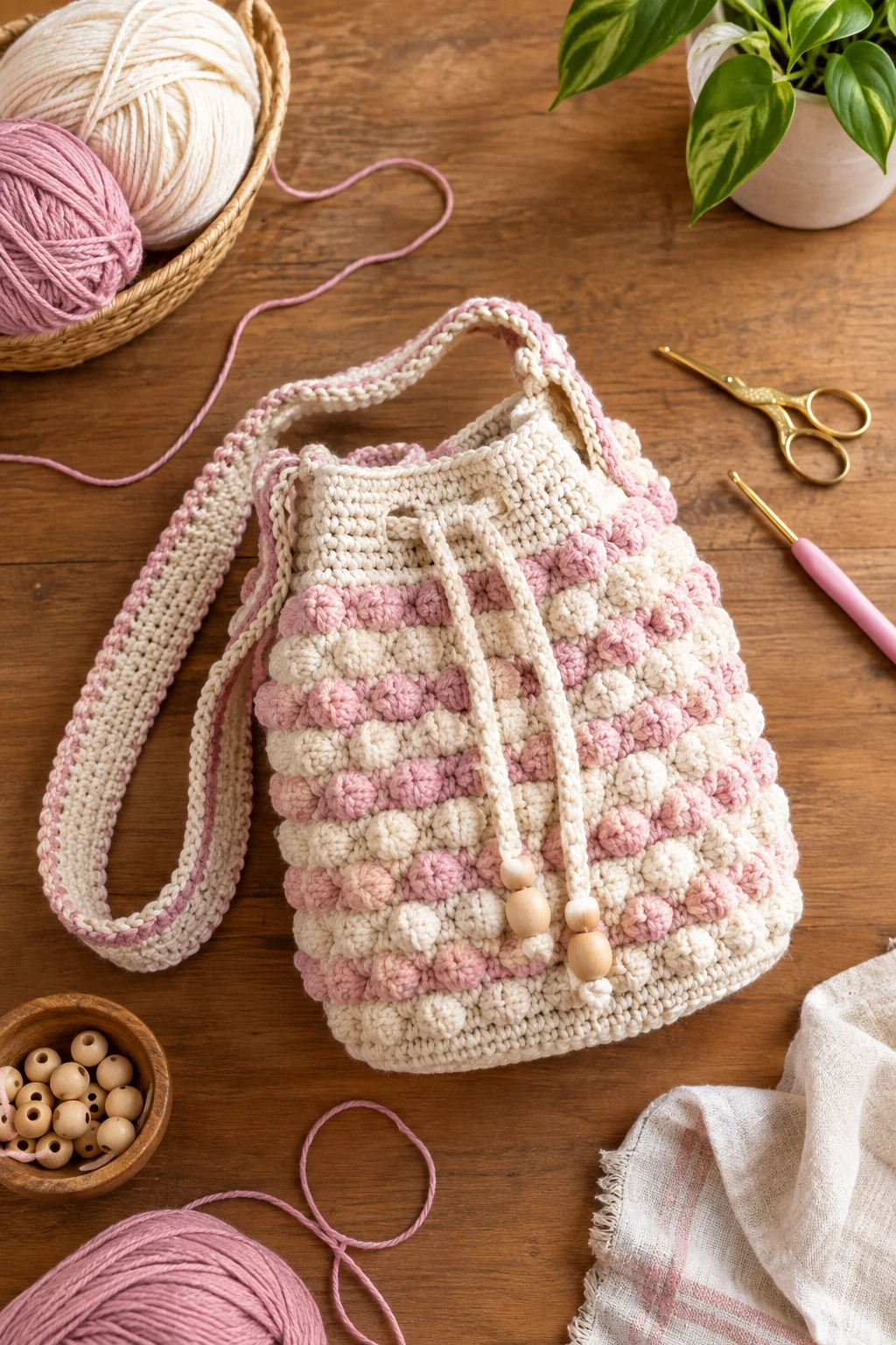 Textured Bobble Bucket Bag Crochet — bucket bag crochet style outfit