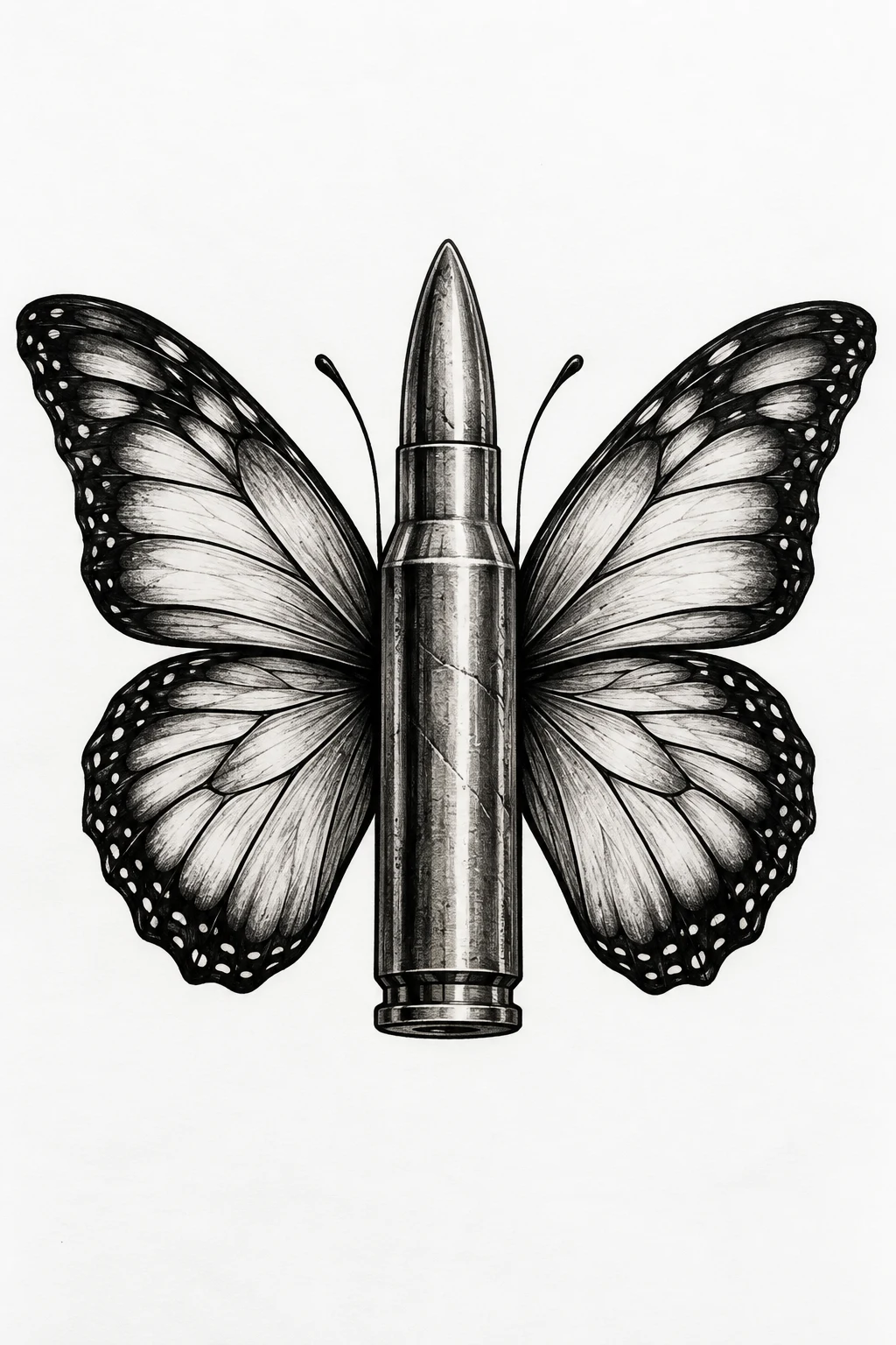 Classic Black Bullet With Butterfly Wings Tattoo — bullet with butterfly wings tattoo style outfit