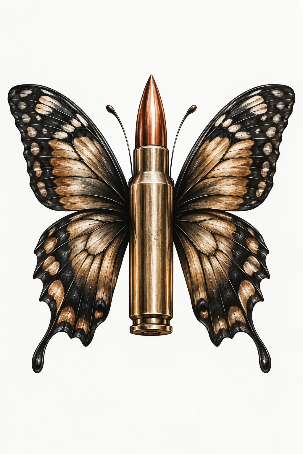 Realistic 3D Bullet With Butterfly Wings — bullet with butterfly wings tattoo style outfit