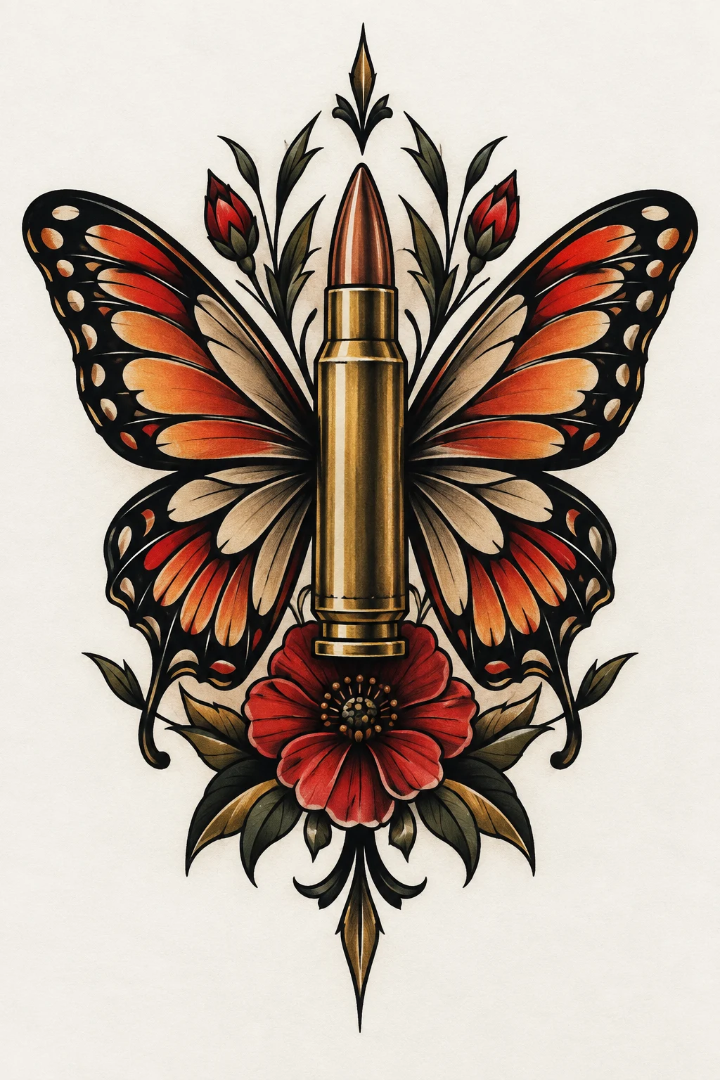 Neo-Traditional Bullet With Butterfly Wings — bullet with butterfly wings tattoo style outfit