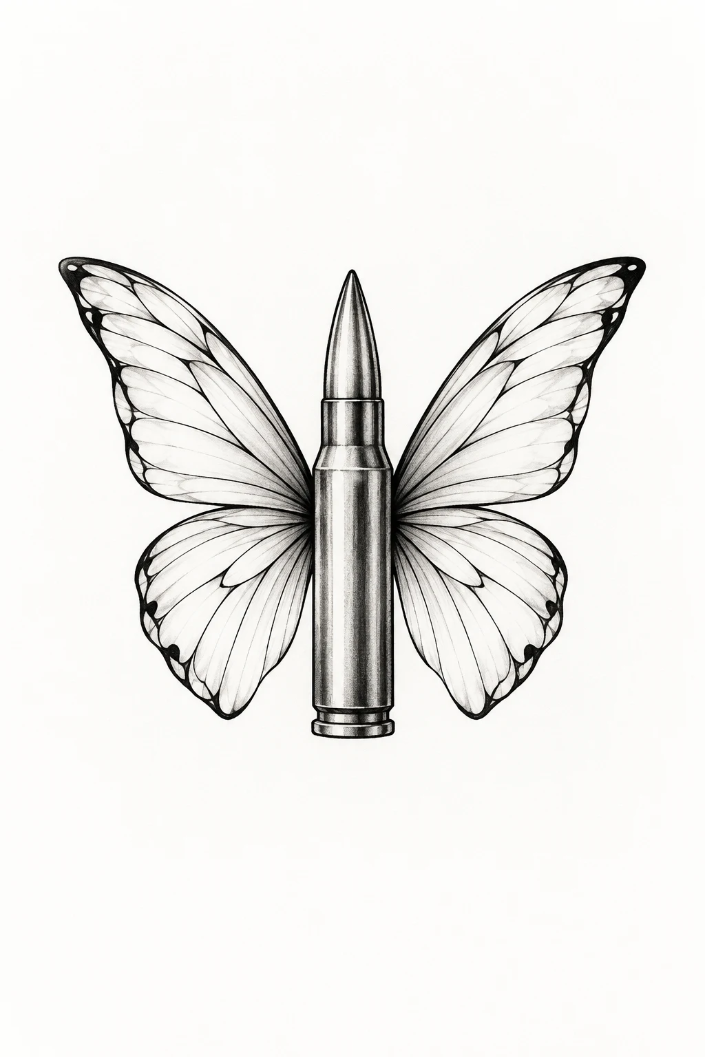 Minimalist Fine-Line Bullet and Wings — bullet with butterfly wings tattoo style outfit