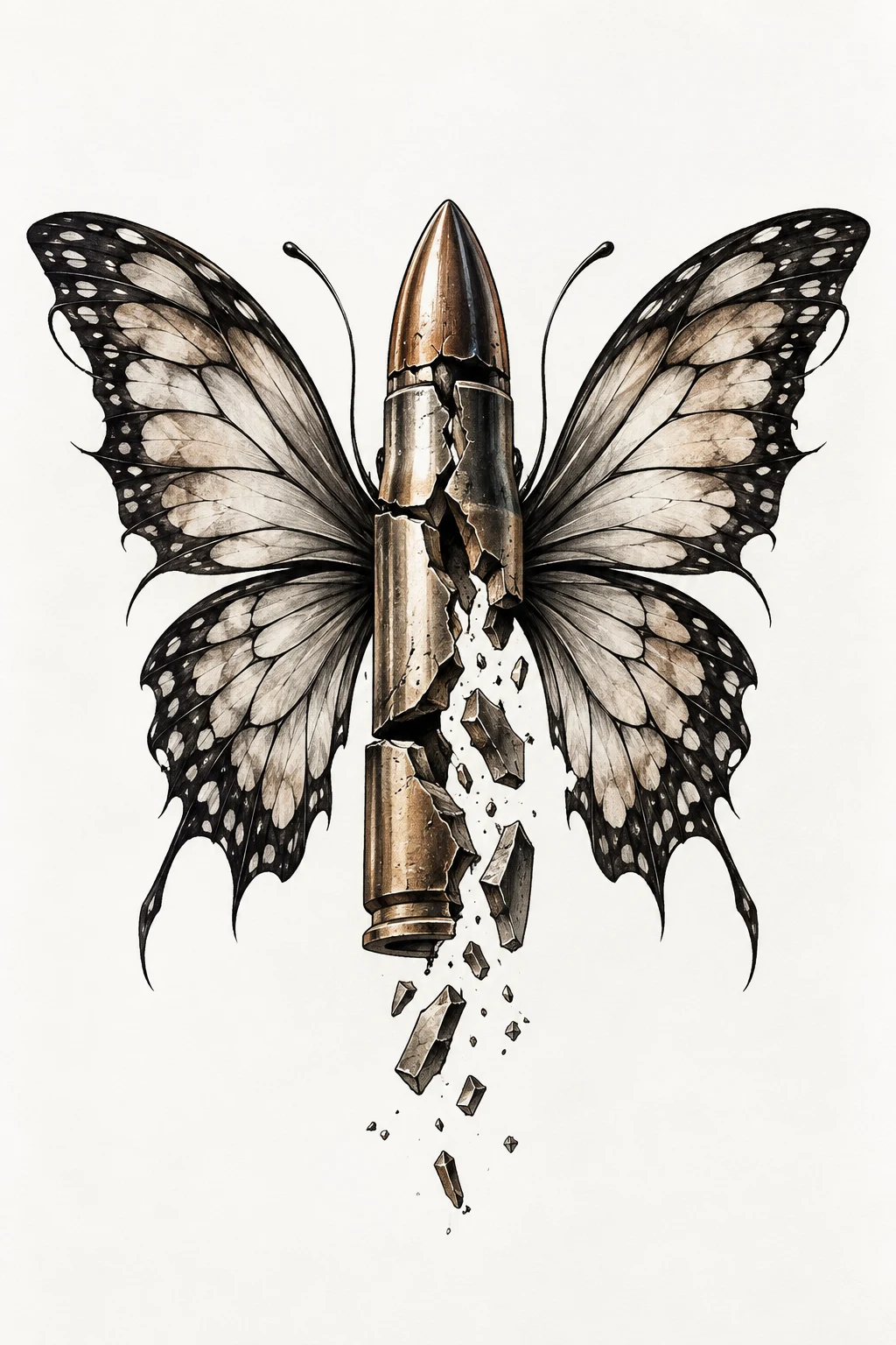 Broken Bullet With Butterfly Wings — bullet with butterfly wings tattoo style outfit