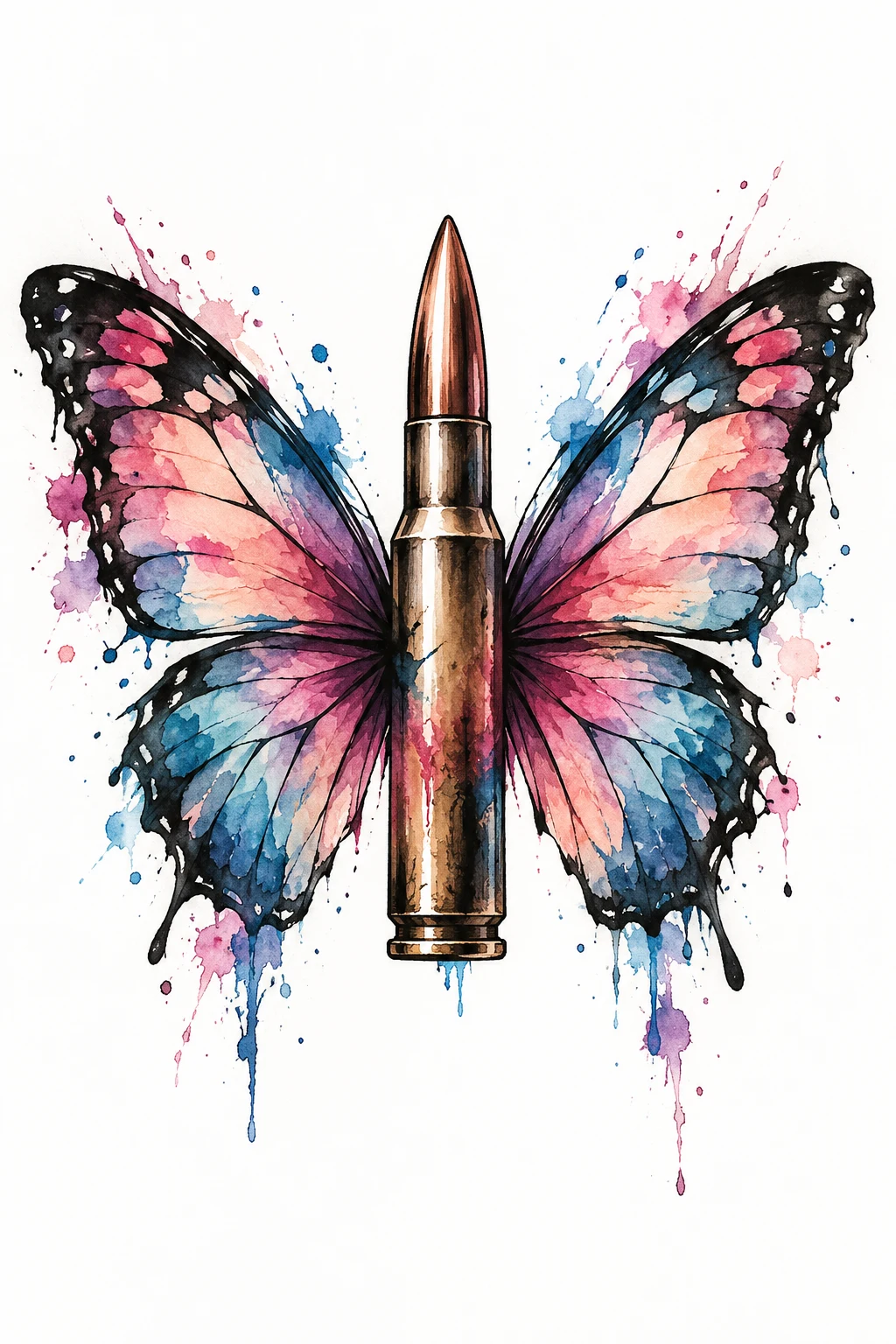 Watercolor Bullet With Butterfly Wings Tattoo — bullet with butterfly wings tattoo style outfit