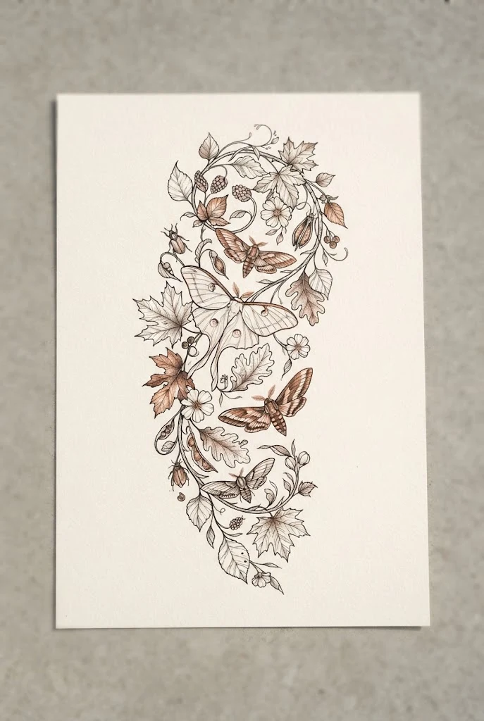 Autumnal Leaf and Copper Moth Suite — butterfly and flower tattoo sleeve style outfit
