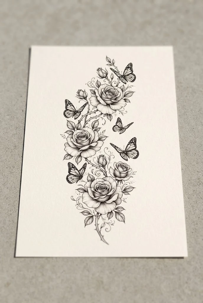 Crimson Rose and Monarch Alley — butterfly and flower tattoo sleeve style outfit