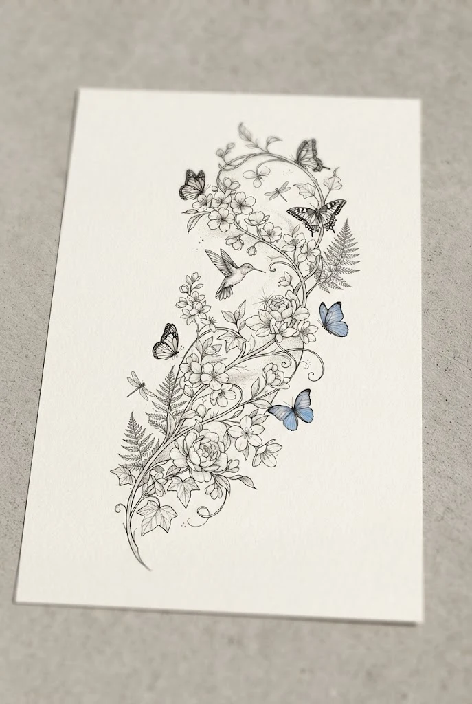 Forearm Floral and Fauna Harmony — butterfly and flower tattoo sleeve style outfit