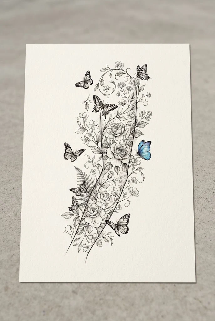 Female Arm Sleeve Botany — butterfly and flower tattoo sleeve style outfit