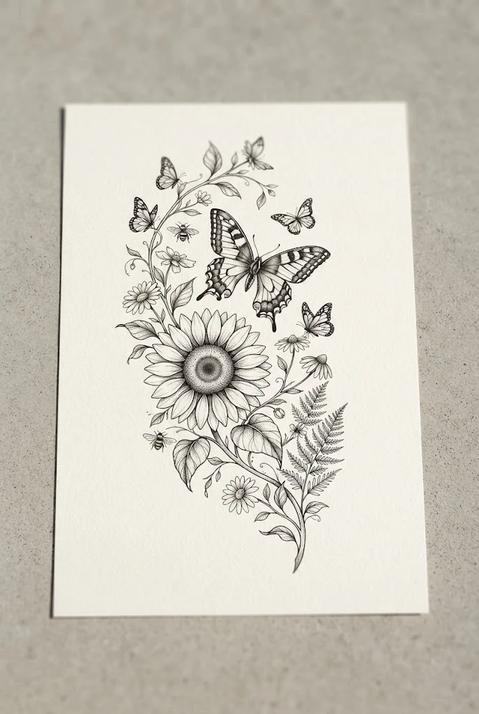 Summer Sunflower and Swallowtail — butterfly and flower tattoo sleeve style outfit