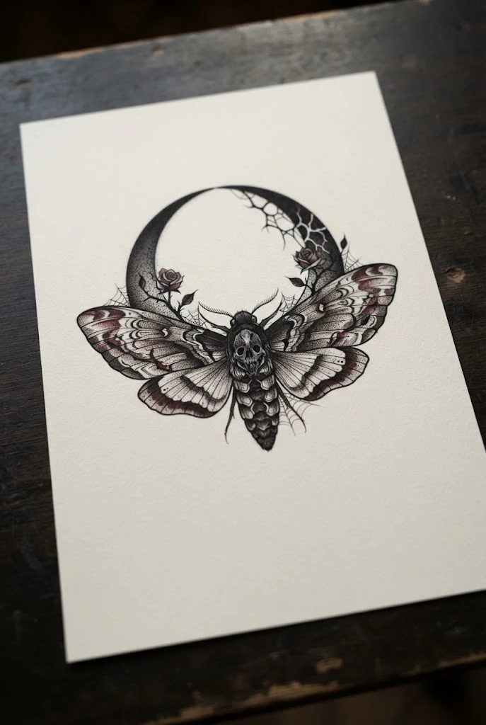 Gothic Dark Romance — butterfly and moon tattoo style outfit